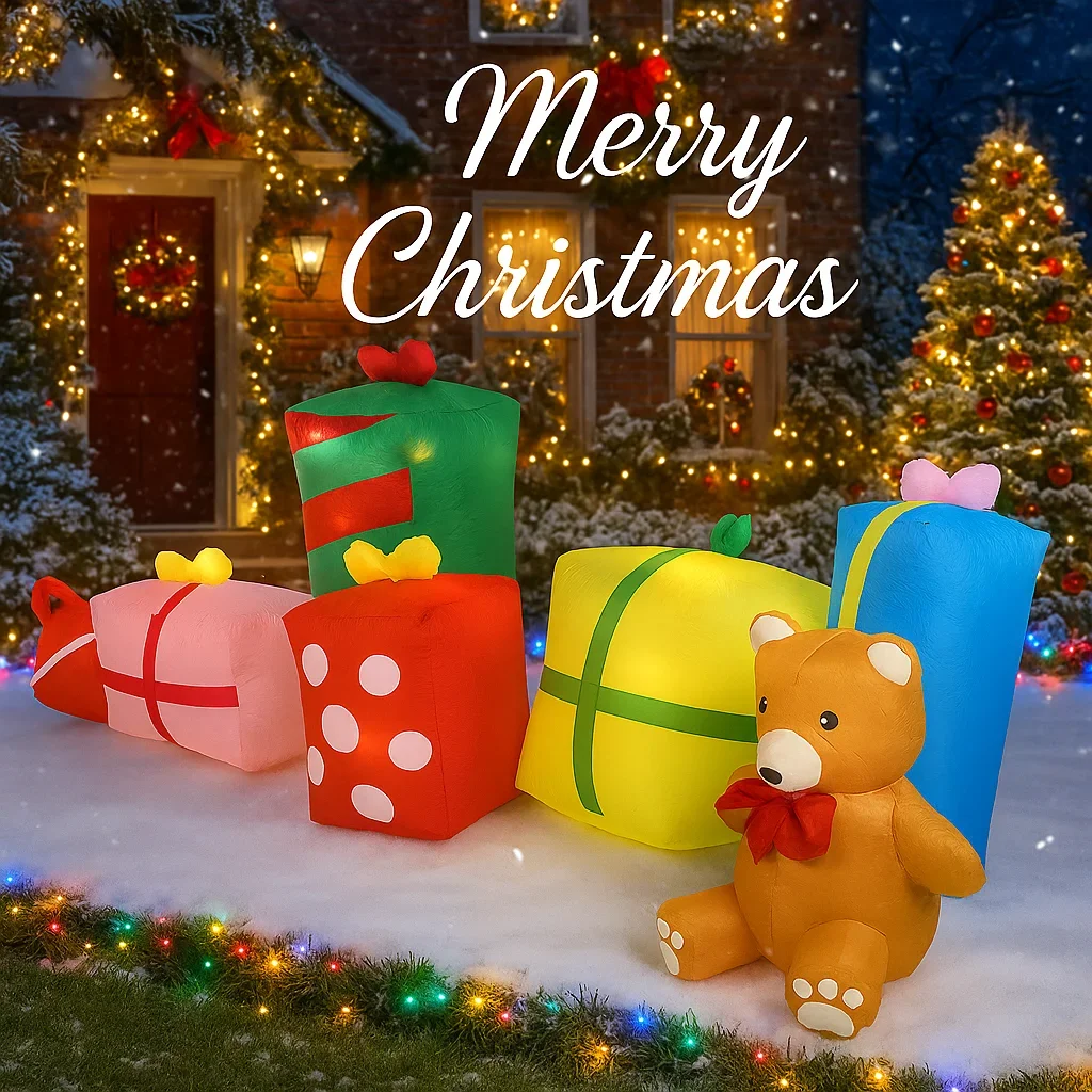 9,84 pés brinquedos infláveis caixas de presente urso de pelúcia com luz led natal quintal gramado festa decoração natal festivo feriado ao ar livre