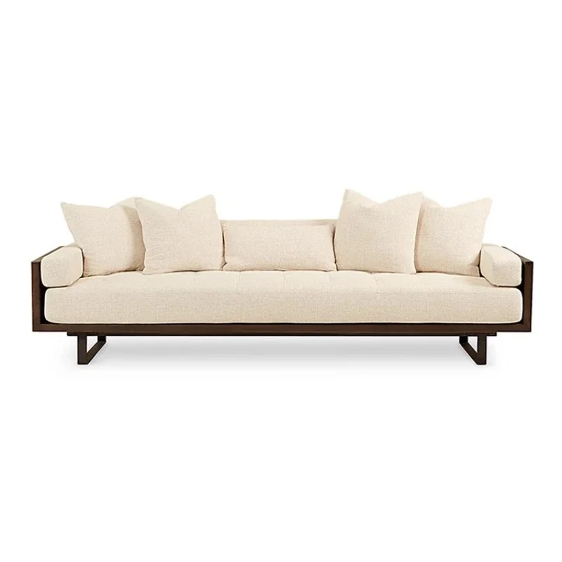 

Nordic modern fabric sofa living room small apartment double triple retro American walnut solid wood medieval furniture