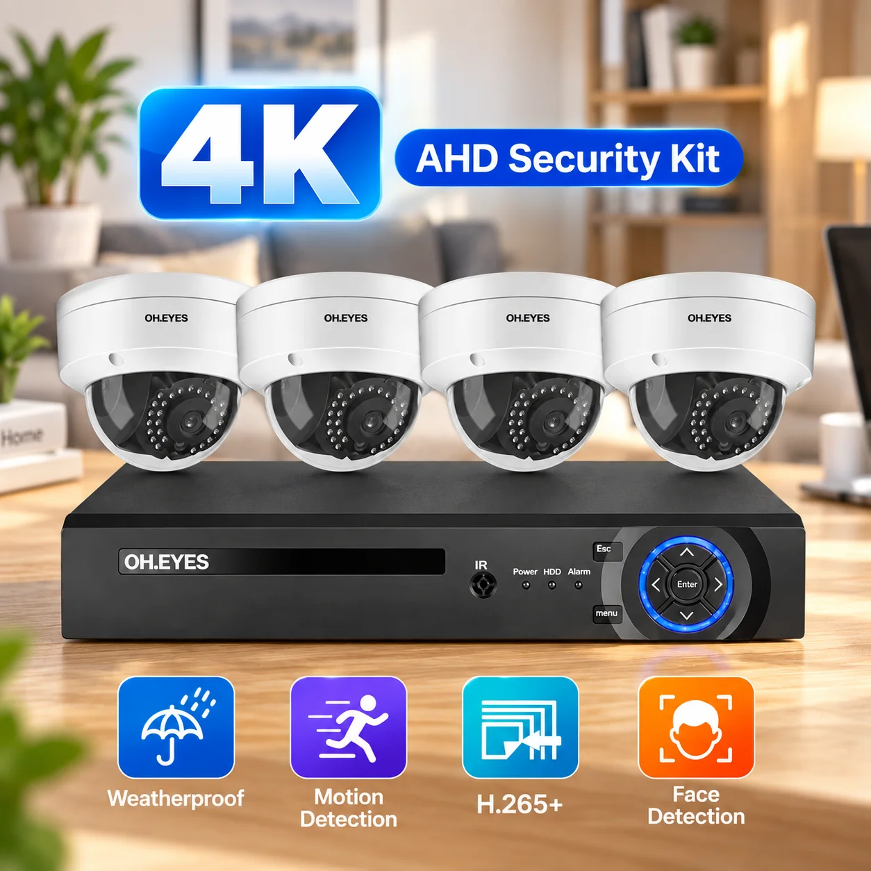 H.265 4CH 4K Ultra HD CCTV AHD DVR Kit 8MP Outdoor BNC Dome Camera Home ...
