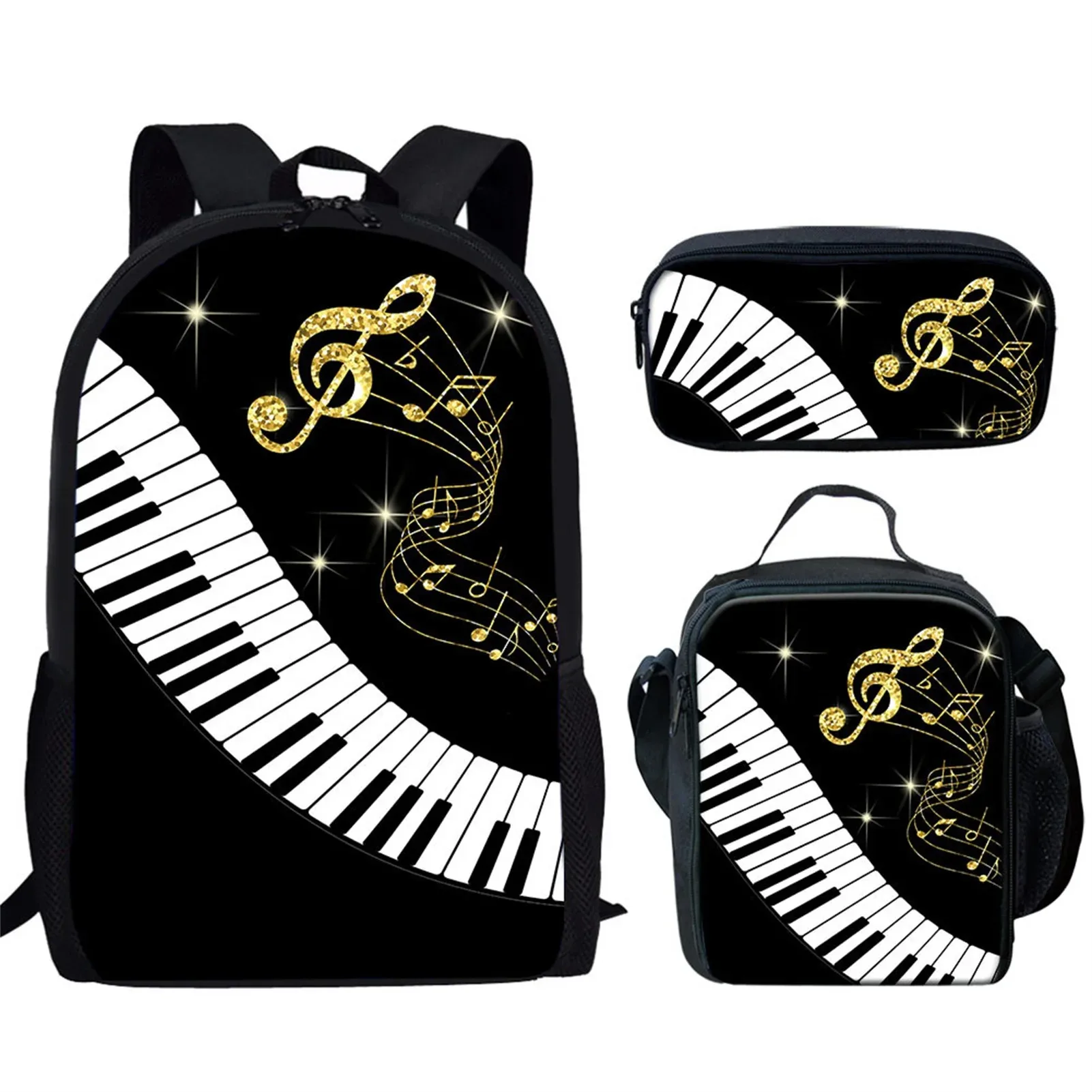 3D Print school backpacks for student, laptop backpack, backpack, lunch box, pencil case, piano keyboard, music notes, harajuku,