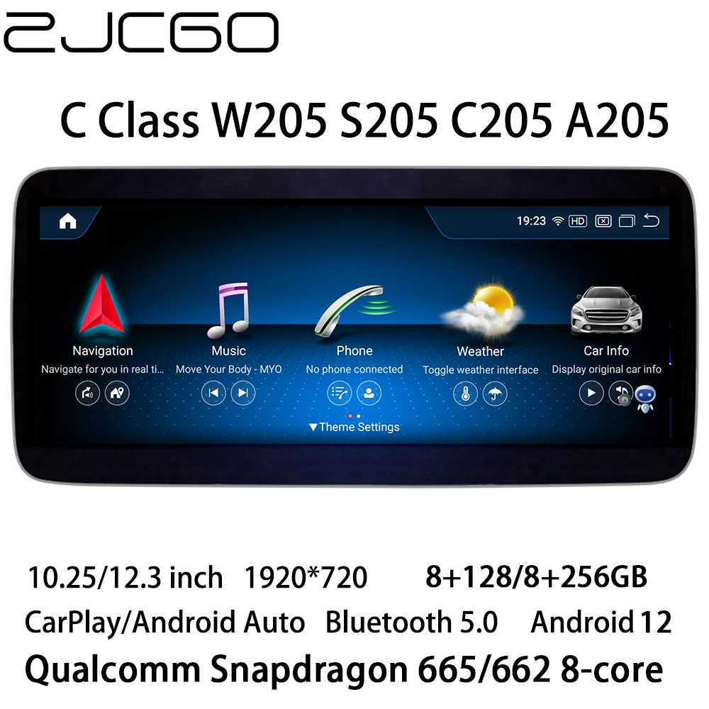 

ZJCGO Multimedia Player Stereo GPS Radio Navigation Android 12 Screen for Mercedes Benz C Class W205 S205 C205 A205 2015~2021