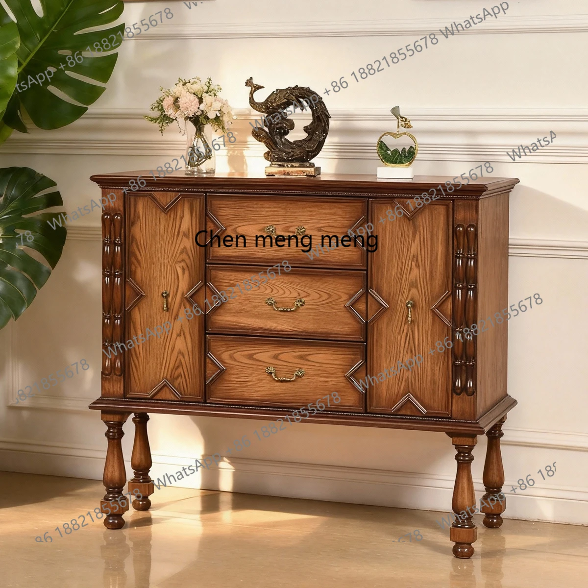 

Entryway Cabinet Two Doors Three Drawers Sideboard Cabinet Solid Wood Vintage Drawer Living Room Entryway Wall Cabinet