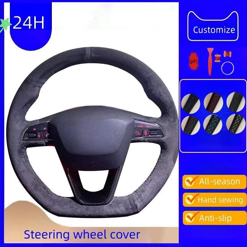 

Braid Car Steering Wheel Cover For Seat Leon Cupra R Leon ST Cupra Leon Ateca FR Suede Leather Steering Wrap Car Accessories