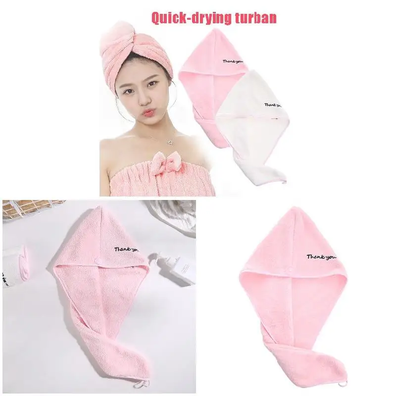 Hair Towel Hair Drying Towels Quick Magic Dry Hat Cap Twist Head Towel With Button