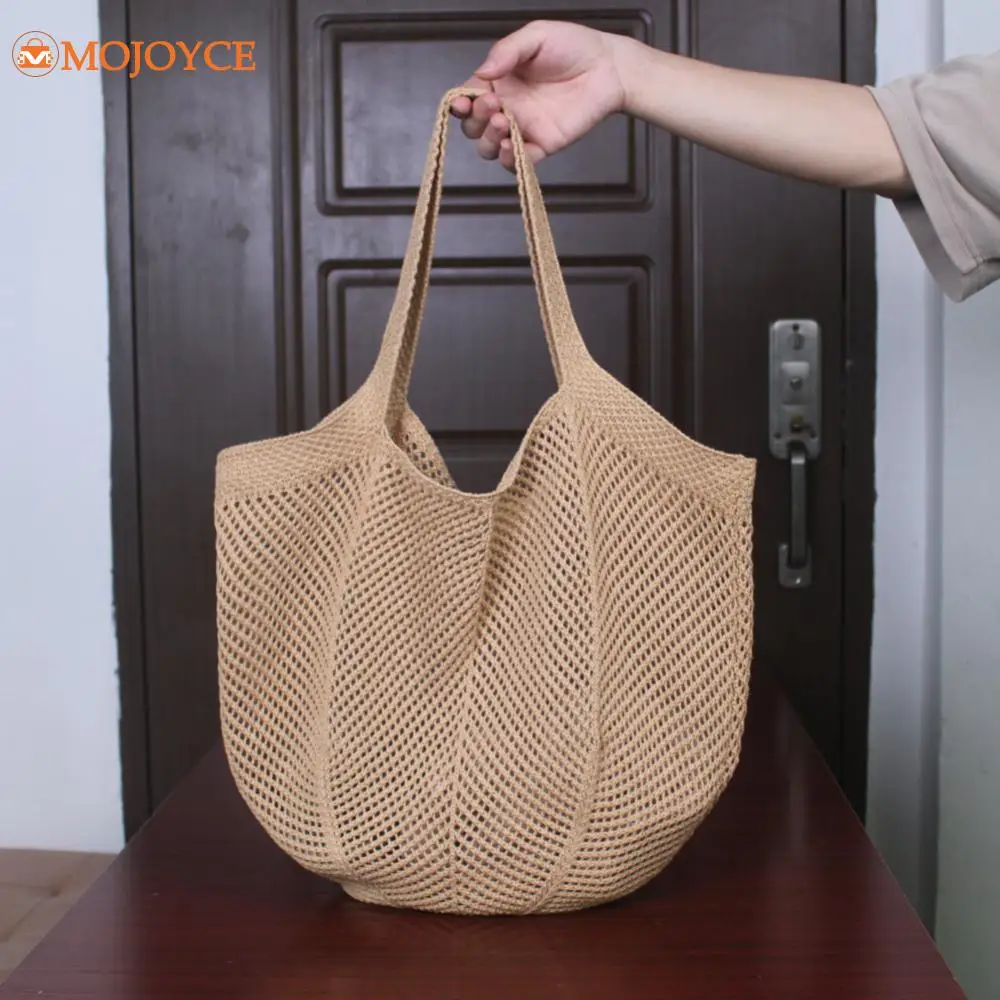 Hollow Out Crochet Handbag Summer Knitted Shoulder Bag Women's Large Capacity Shopping Grocery Bags Ladies Knitting Underarm Bag