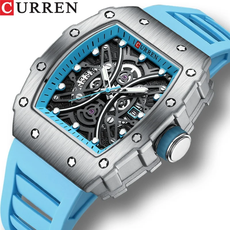 

CURREN 8438 Fashion Men's Quartz Watch Waterproof Silicone Strap Square Dial Calendar Luminous Sport Casual Watches reloj hombre