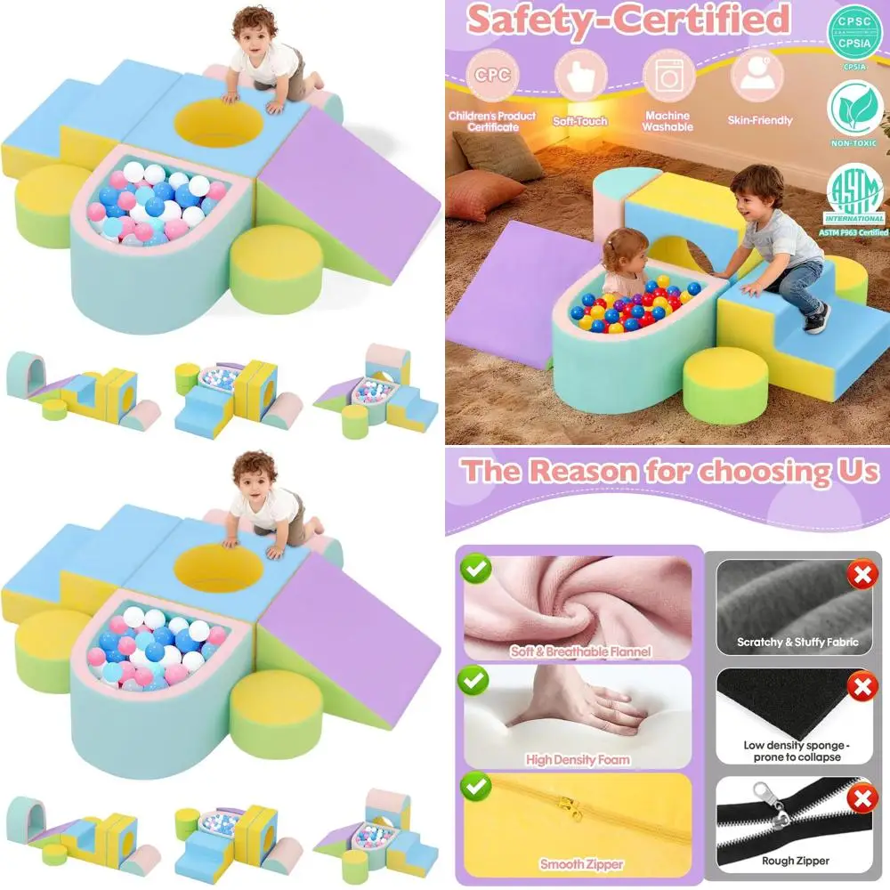 6-częściowy zestaw piankowych klocków do wspinaczki dla maluchów z basenkiem z kulkami, kolorowy miękki zestaw do zabawy dla dzieci w wieku 1-3 lat, zabawki do wspinaczki do użytku w pomieszczeniach (kulki nie są dołączone)