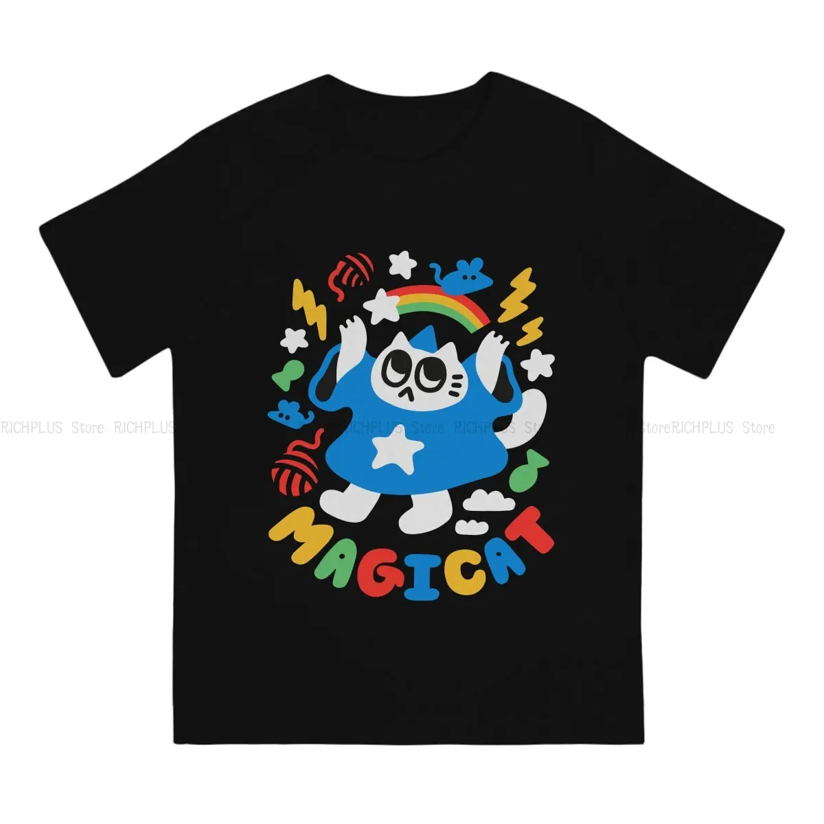 Colorful Magicat TShirt For Men Meme Clothing Style Polyester T Shirt Homme