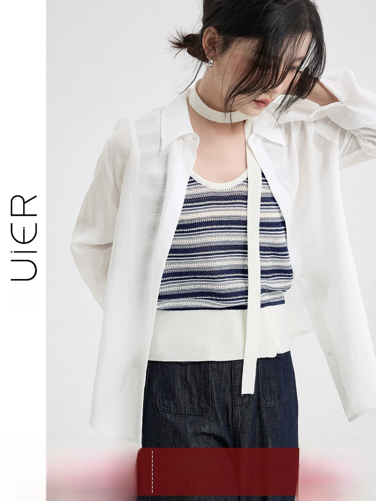 

White Linen Casual irt Women's Spring New Sle Ele Loose Fit irt Versatile Casual Wear by Guier Faion Ladies' irt