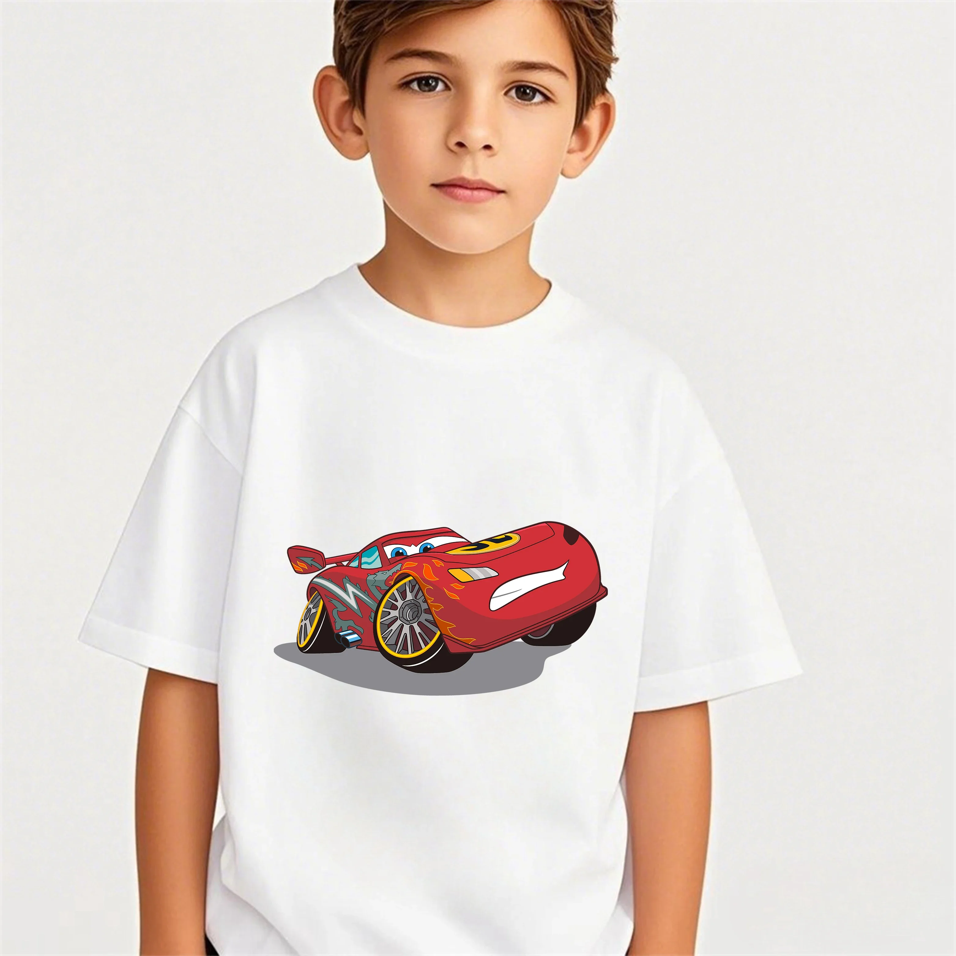 

Крутой летний топ с принтом гоночных автомобилей для мальчиков и девочек 3-14 лет в уличном стиле