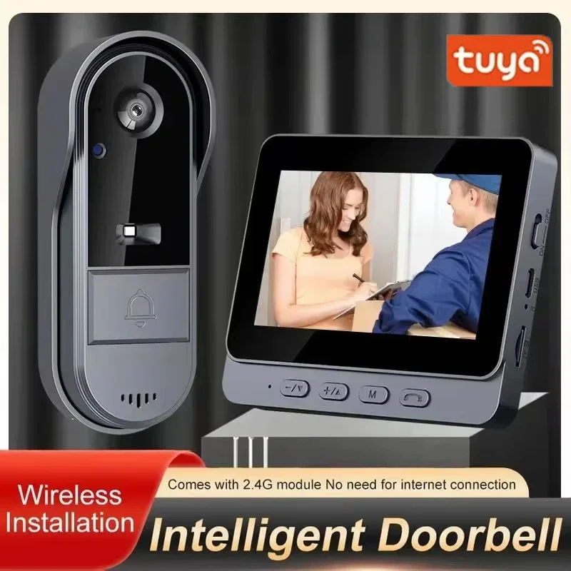 Tuya Wireless Intercom Doorbell Night Vision HD 4.3in lPs Screen waterproof Doorbell Camera smart Home security Video By Bell