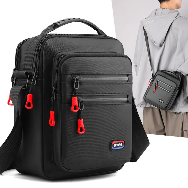Men's large-capacity single-shoulder bag, waterproof Oxford fabric portable multi-layer storage hand-held square crossbody bag