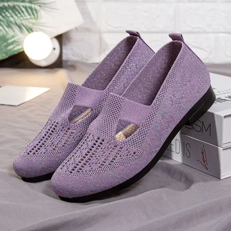 Summer Women's Shoes Mesh Light Breathable Slip on Casual Shoes Solid Color Versatile Low Help Flat Shoes Zapatos De Mujer 2023