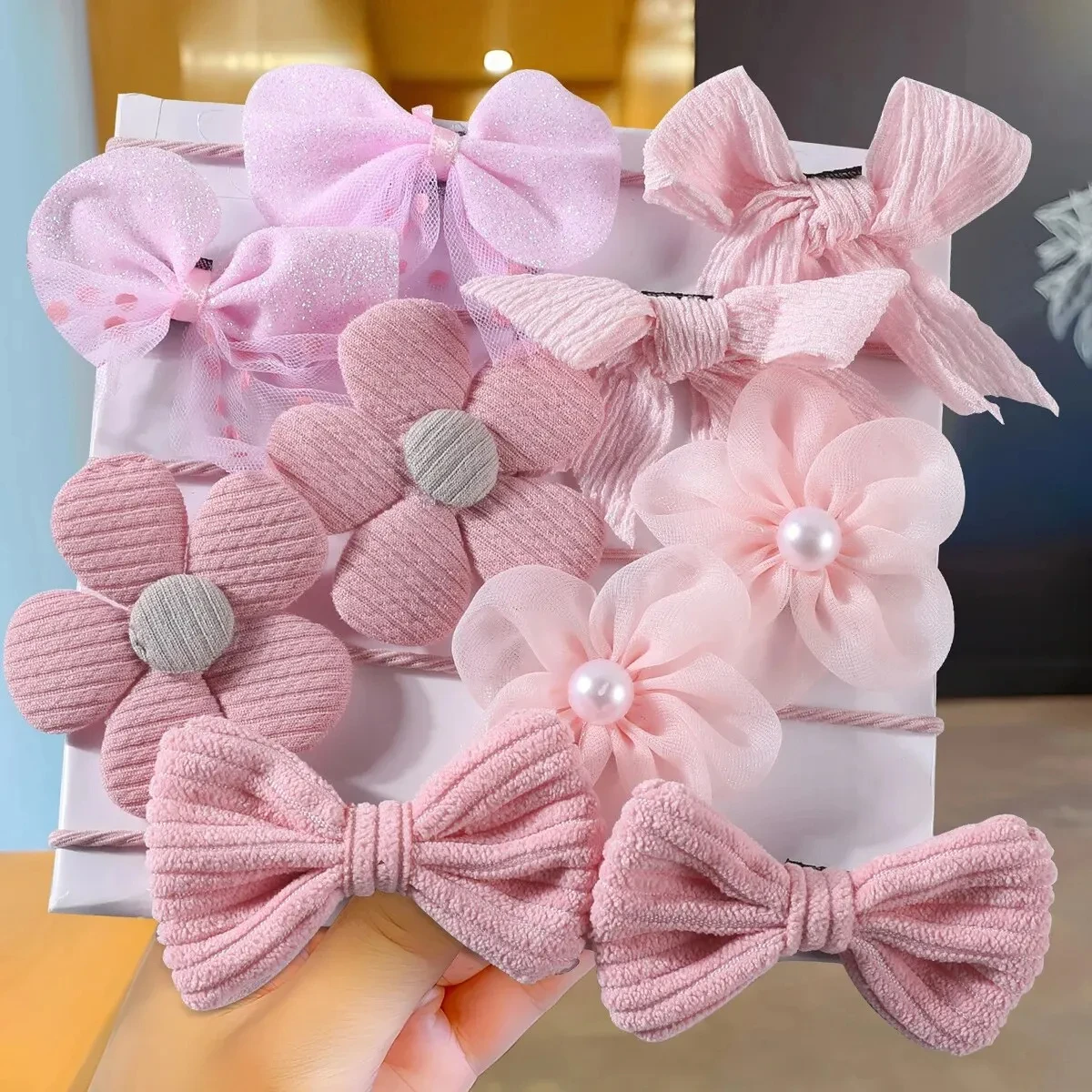 10Pcs/Set Girls Bow Flower Hair Bands Sweet Elastic Hair Ties Children Cute Headbands Ponytail Rubber Band Kids Hair Accessories