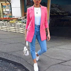 Women's Blazer Coat Women's Suit Jacket Casual Solid Color Double Breasted Pockets Outerwear Tops Spring Autumn Plus