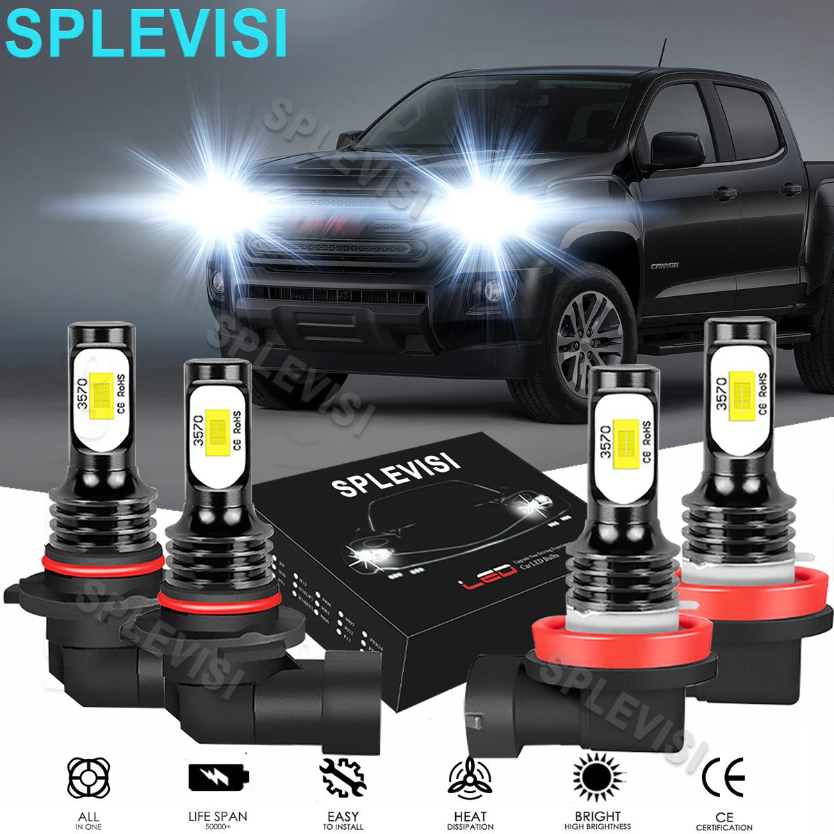 4x LED White Headlight Hi-Lo Beam Bulbs 6000K For GMC Canyon 2015-2018 GMC Sierra 2500 3500 HD 2007-2014 GMC Terrain 2010-2015