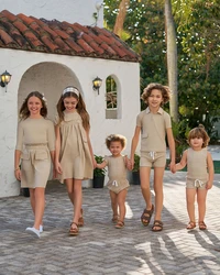 AS 2025 Children's Clothing Baby Girl Clothes Boys Ribbed Print Children's Sets For Summer Spring Kids Clothing