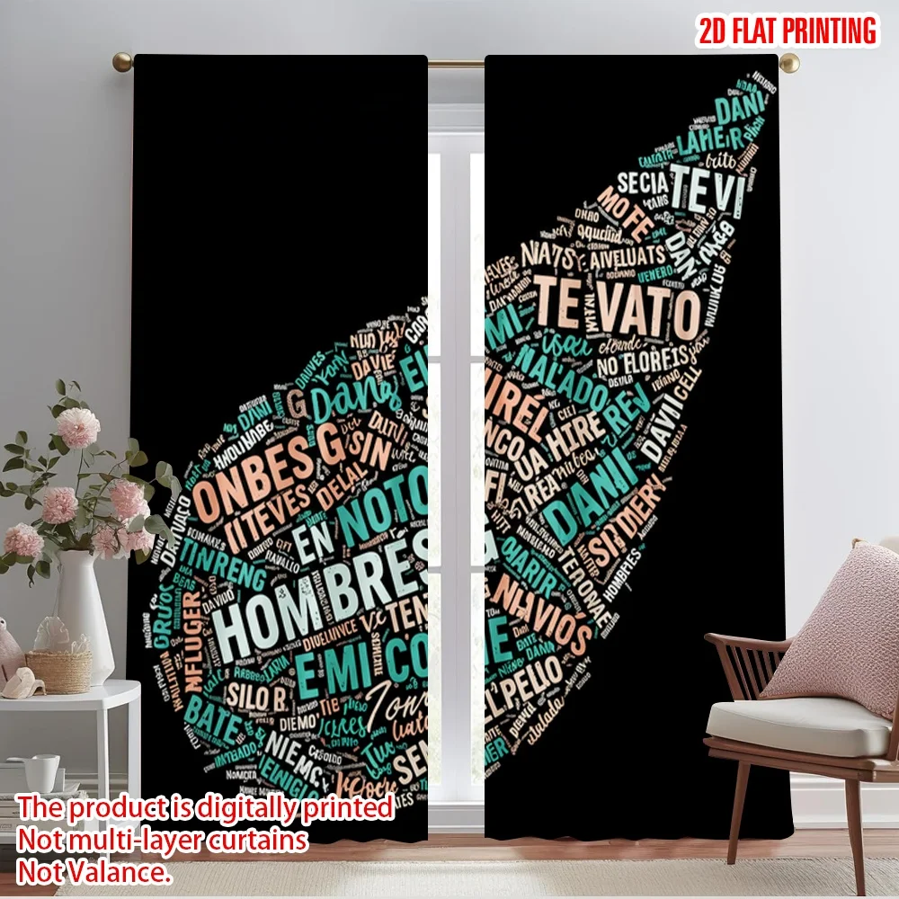 

2pcs 2D flat printing Drapes HOMBRES G song lyrics Polyester Without Electricity Festive Wall Decor Use for Multipurpose Event