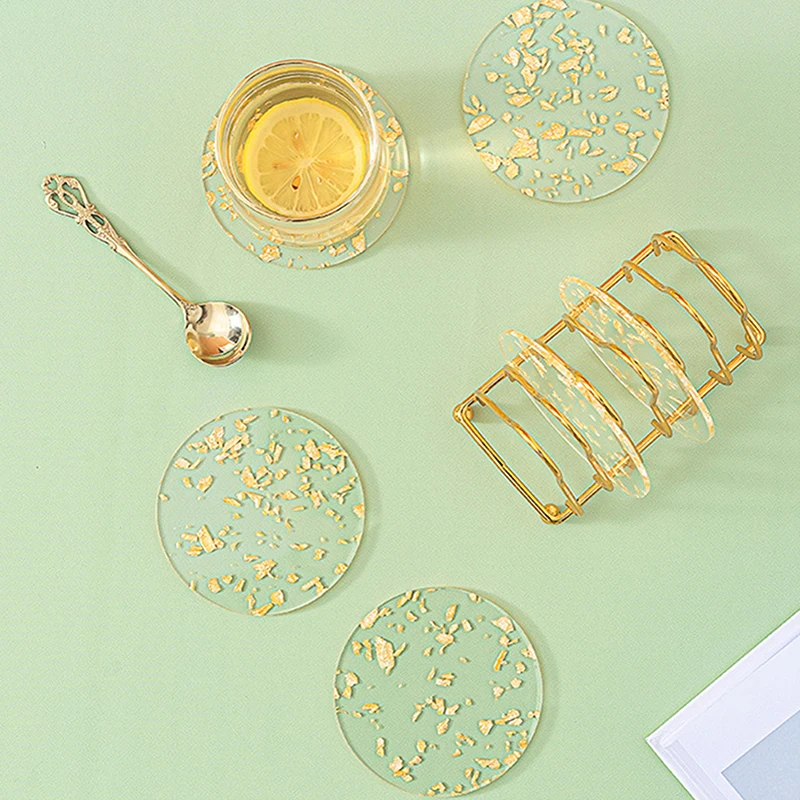 New Heat Insulation Cup Coaster Attractive Elegant Gold Foil Decor Acrylic Mat Anti-cracking Cup Pad Coffee Table Decor