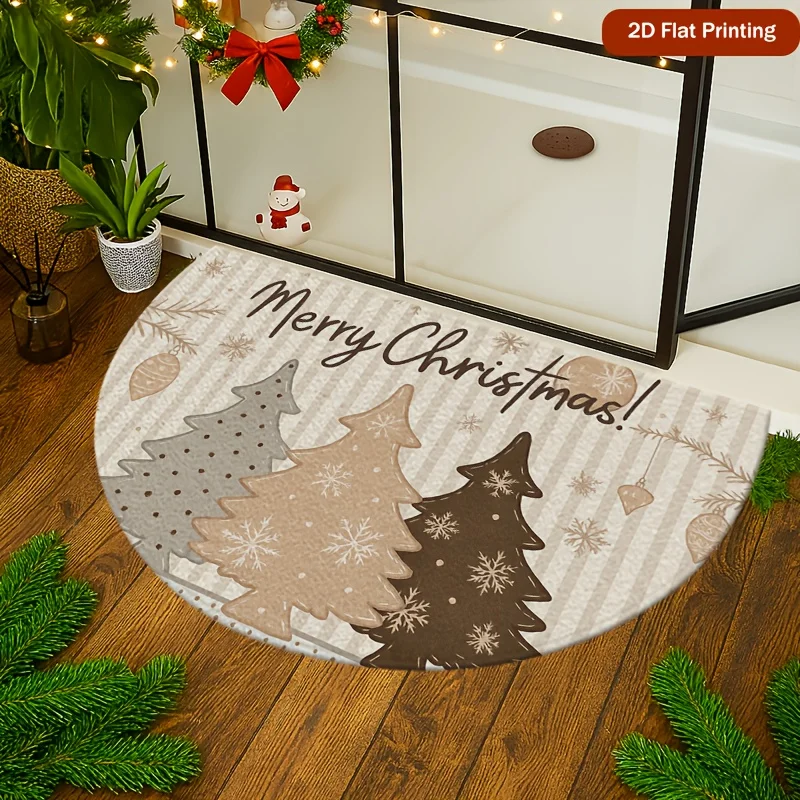 Christmas Tree Snowflake Merry Christmas Text Semi Circle Doormat For Holiday Entryway Non Slip Welcome Floor Mat Accent
