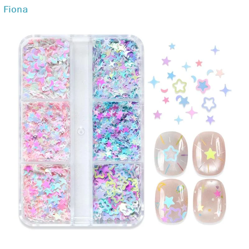 ✔ Accessoires pour ongles scintillants étoiles et lunes irisées, décorations sirène, fournitures de nail art à paillettes pour professionnels, flocons et pièces pour ongles