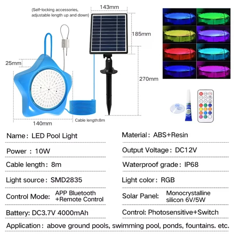New Design Ip68 Rgb Underwater Pool Spa Light 10 Watt Led Rgb Swimming Wireless Remote Control Switch Solar Pool Lights