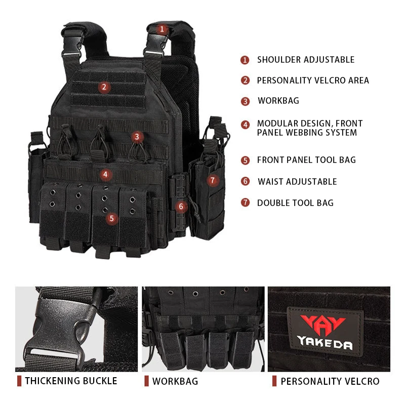 Imagem -04 - Nylon Plate Carrier Tactical Vest Caça ao ar Livre Protetora Ajustável Molle Vest Airsoft Combat Acessórios Yakeda1000d