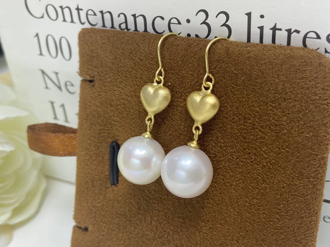 

JCY Fine Jewelry 925 Sterling Silver Round 10-11mm Nature Fresh Water White Pearls Drop Dangle Earrings Present