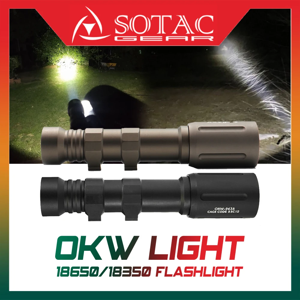 Sotac-Tactical Flashlight with Original Markings,Weapon Light, 680 Lumen LED for Airsoft Hunting, Military, OKW-18650, OKW-18350