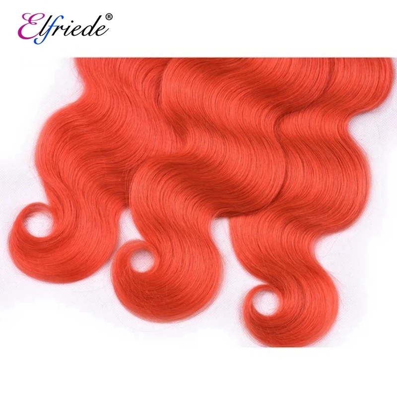 Elfriede #Orangre Red Body Wave Human Hair Bundles With Frontal Brazilian Remy Human Hair 3 Weaves with Lace Frontal 13x4