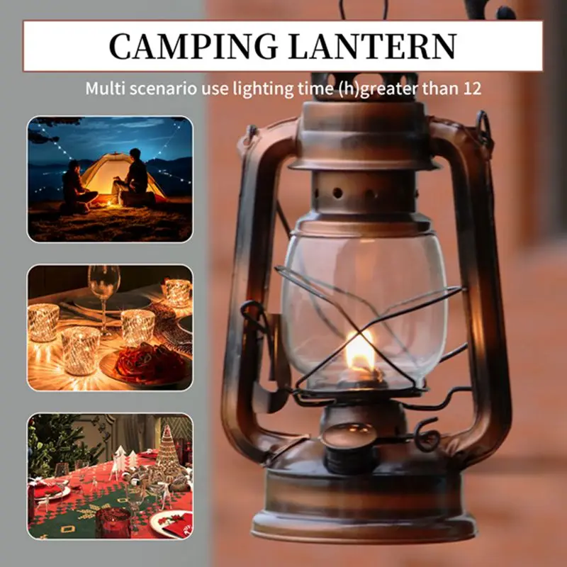 Lanternes à huile en fer Bronze Antique de 25Cm (couvercle), lampe de Camping en plein air Portable nostalgique, joint anti-fuite, lumière de Camping en plein air