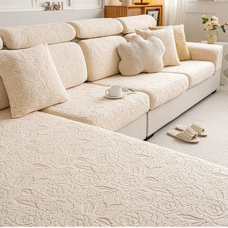 قسط دائم 2026 شتاء دافئ الجاكار المخملية غطاء أريكة مرن كل موسم غطاء أريكة عالمي القط برهان حامي مقعد #2