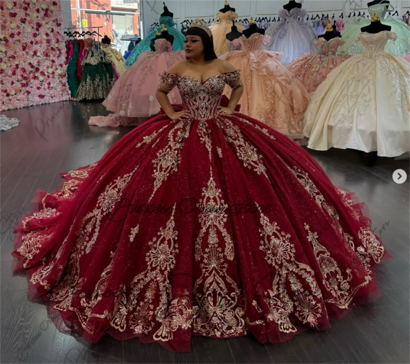 

Элегантное платье принцессы Quinceanera, бальное платье с блестящими аппликациями, кристаллами и бусинами, милое платье 16, выпускного вечера, дня рождения, по индивидуальному заказу