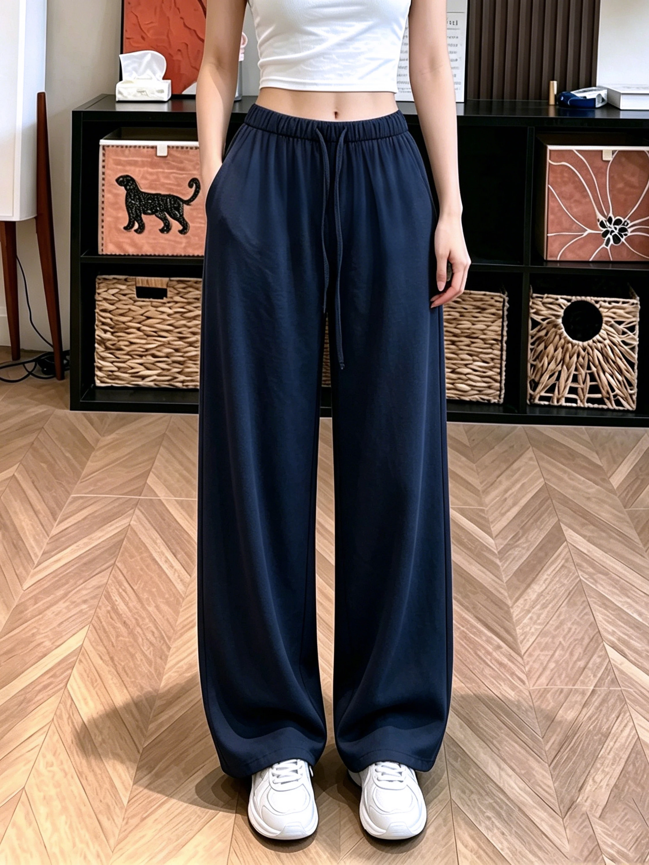 

Cotton Linen Wide Leg Pants Women Summer Thin Drape Straight Loose Slimming Casual Versatile Linen Trousers Ice Silk