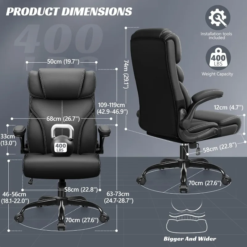 Office Chair, Ergonomic Big and Tall Computer Desk Chairs, Executive Breathable Leather Chair with Adjustable