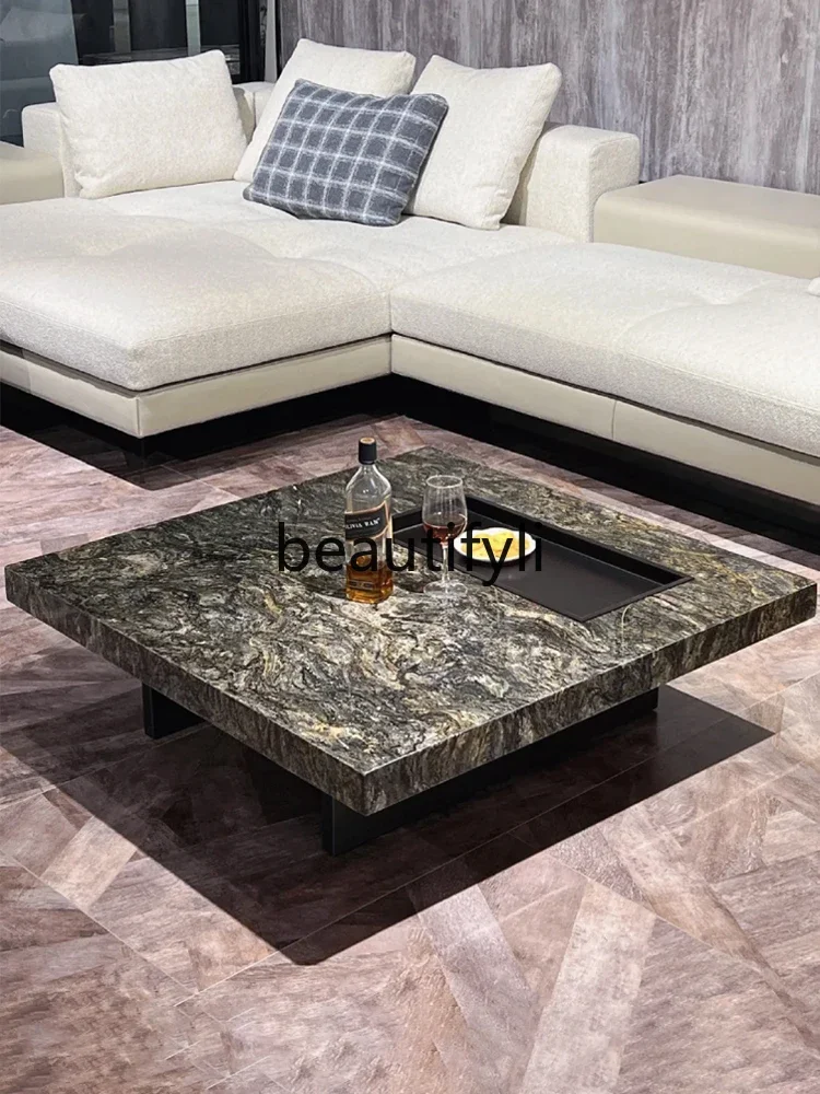 Platinum diamond luxury stone marble coffee table simple light luxury box square coffee table