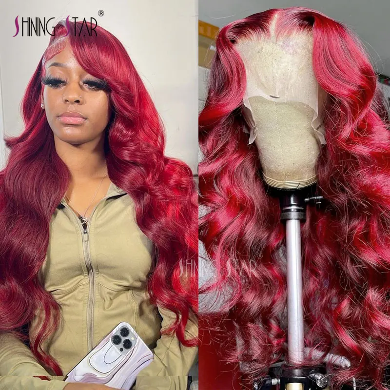 Burgundy 99J 13x6 Body Wave Lace Front Human Hair Wig HD Transparent Lace Frontal Wigs Brazilian Red Colored Remy Wigs for Women