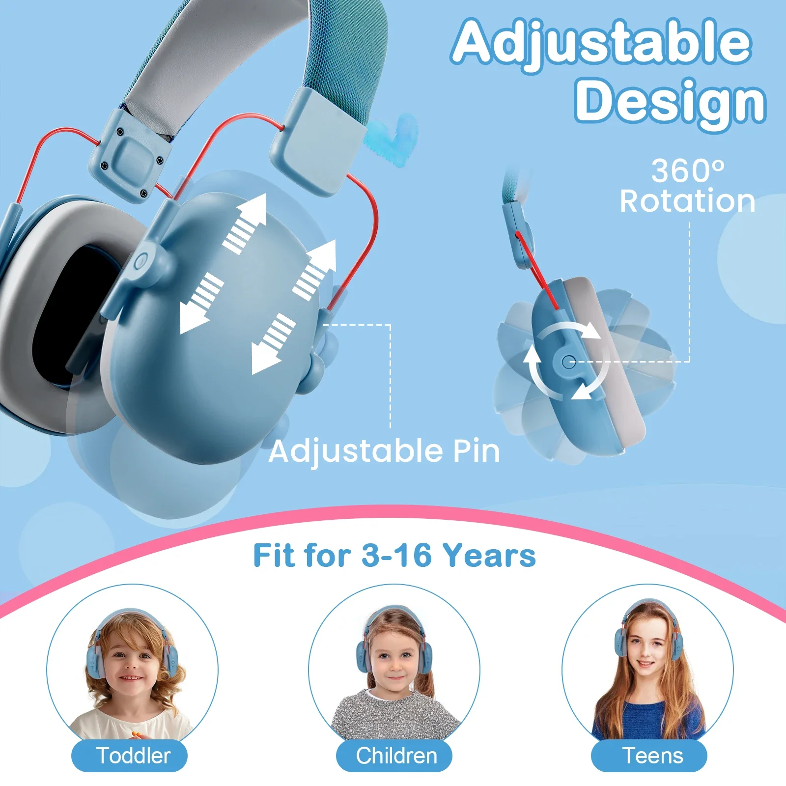 Kids Ear Defenders-Noise Cancelling Headphones 26dB Ear Protection Earmuffs Hearing Protectors for Age 6 Months to 14 Years