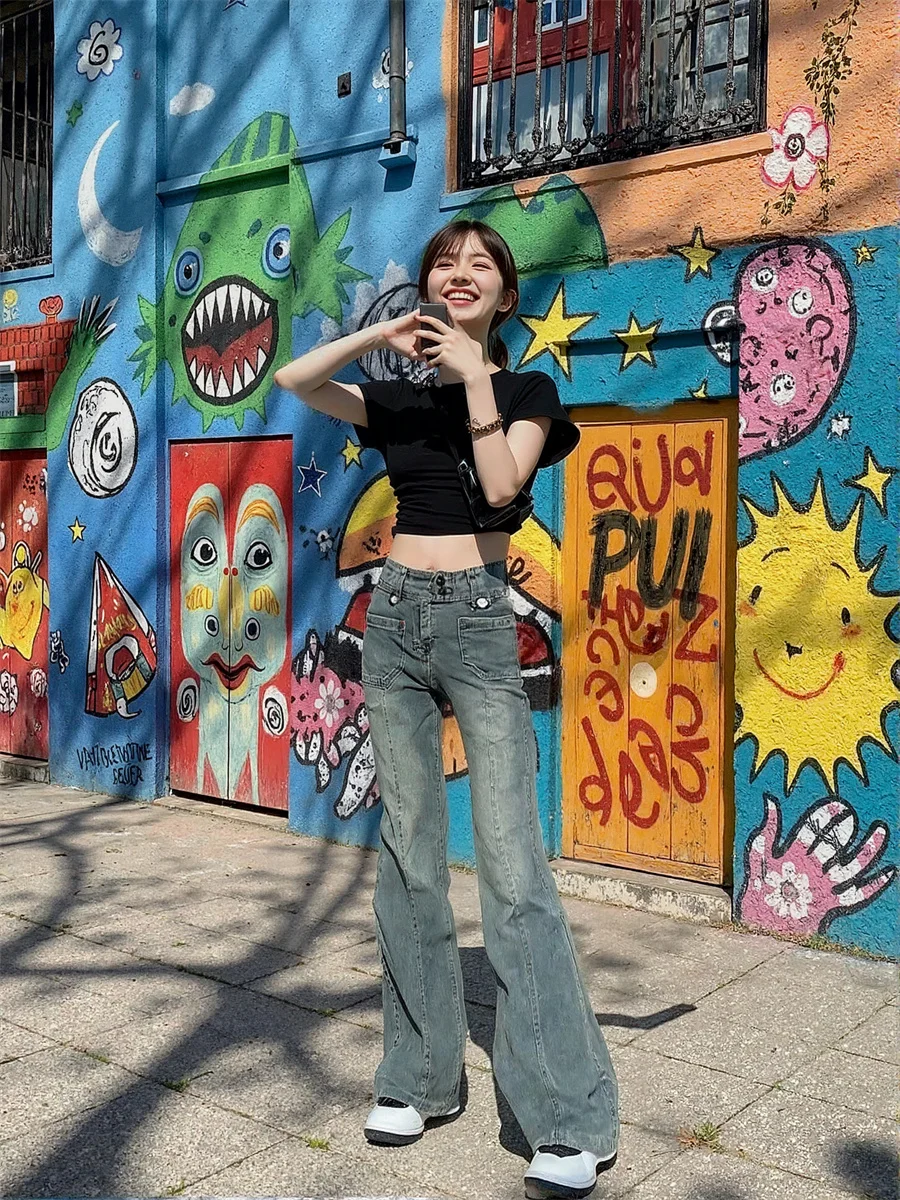 Flare Slim Skinny Floor Jeans Womens Bell Bottoms Stretchy  Fit High Waist Embroidery Patchwork Studs Ripped Jean 