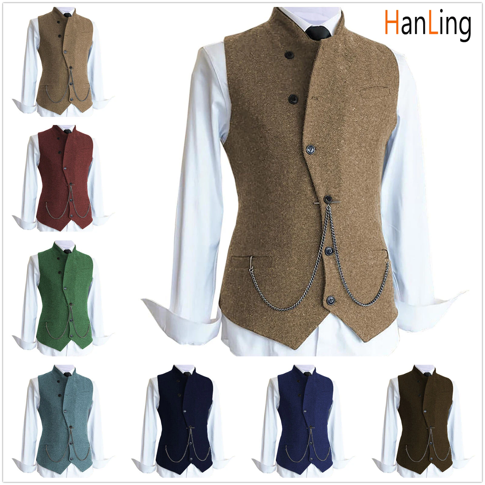 Men\'s Suit Vest Western Cowboy Steampunk Style Wedding Suit Waistcoat Herringbone Pattern