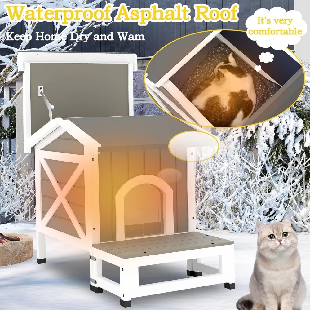 مأوى للقطط معزول للاستخدام الخارجي مع مخرج مزدوج للقطط الحرمية - مقاوم للعوامل الجوية وحماية لجميع المواسم