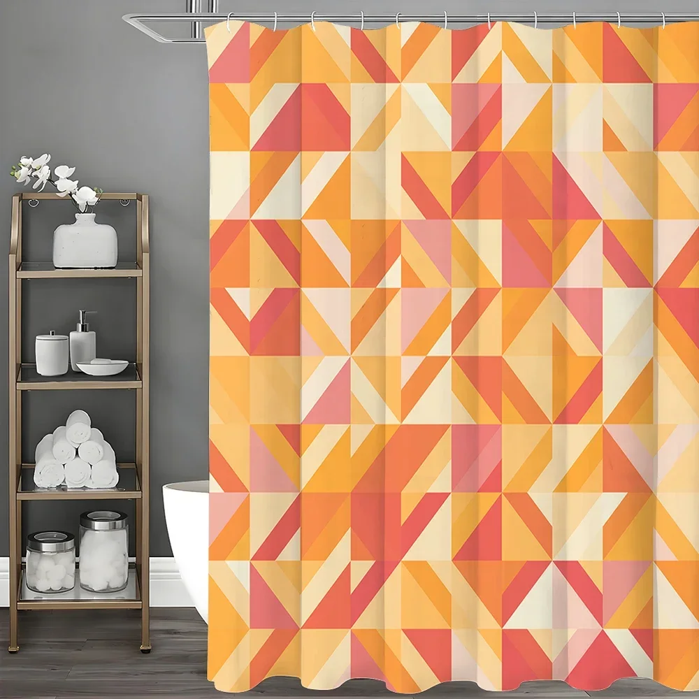 Yellow Modern Geometric Creative Graphic Shower Curtain, Bathroom Decorative Shower Curtain, Waterproof Shower Curtain with Ho