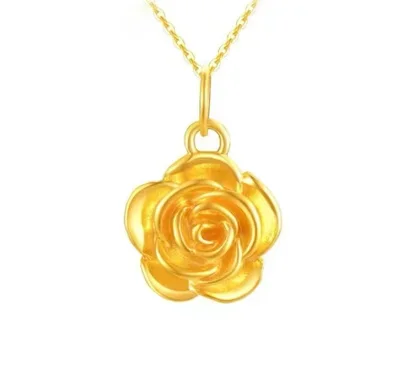 

24k pure gold pendants for women rose pendant real gold 999 flower pendants -925 silver necklace