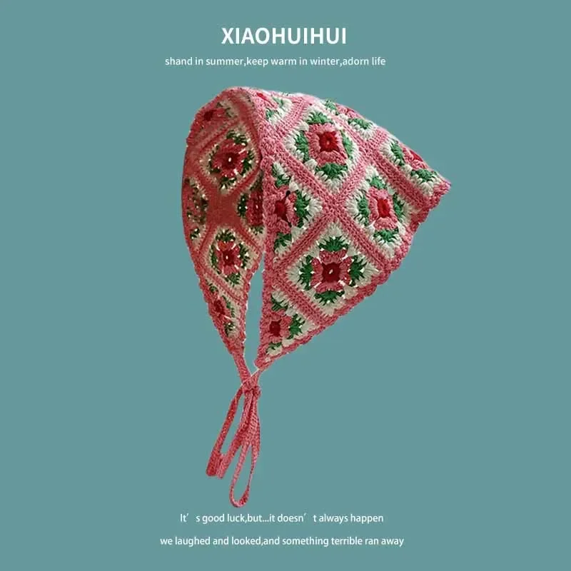 

French Ins Knitted Lace Triangle Scarf Women 2024 New Retro Versatile Headscarf Hat Bundle Hair Photo Bag Head Hat Headband