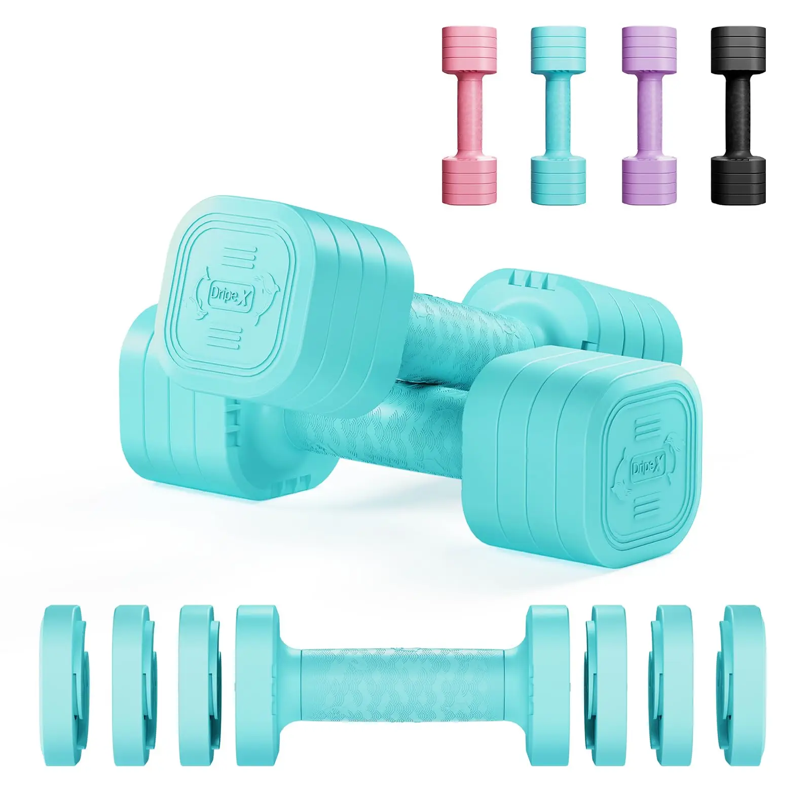 Dripex Verstellbare Kurzhanteln Gewichtsset 2,5kg 5kg 10kg Kurzhantelpaar 4-in-1 Gewichts-Kurzhantelset für Frauen und Männer mit Rutschfestem Griff