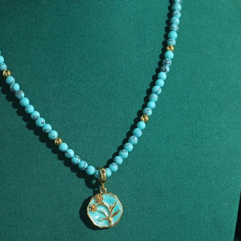 4mm Bohemia Vintage Beads Necklace Jewelry Round Blue Pendants Chain Stone For Woman Luxury Designer Wedding Accessories Bridal