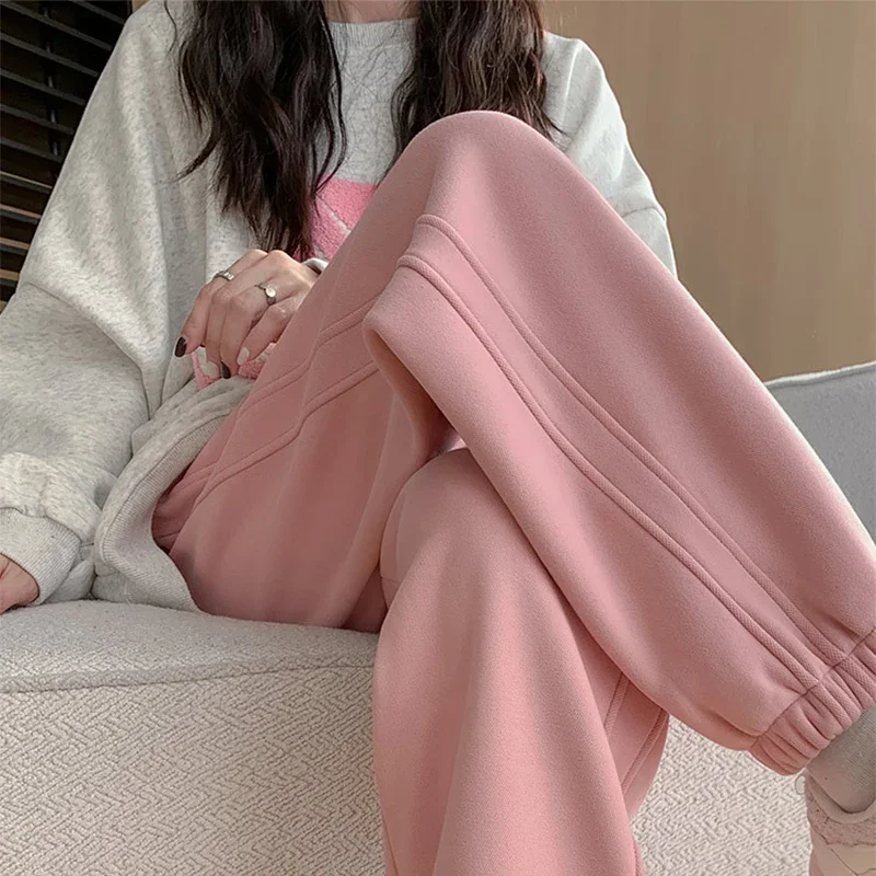 Mulheres cintura alta cordão rosa harem calças outono inverno solto ajuste joggers calças casuais versátil ginásio calças esportivas mulher
