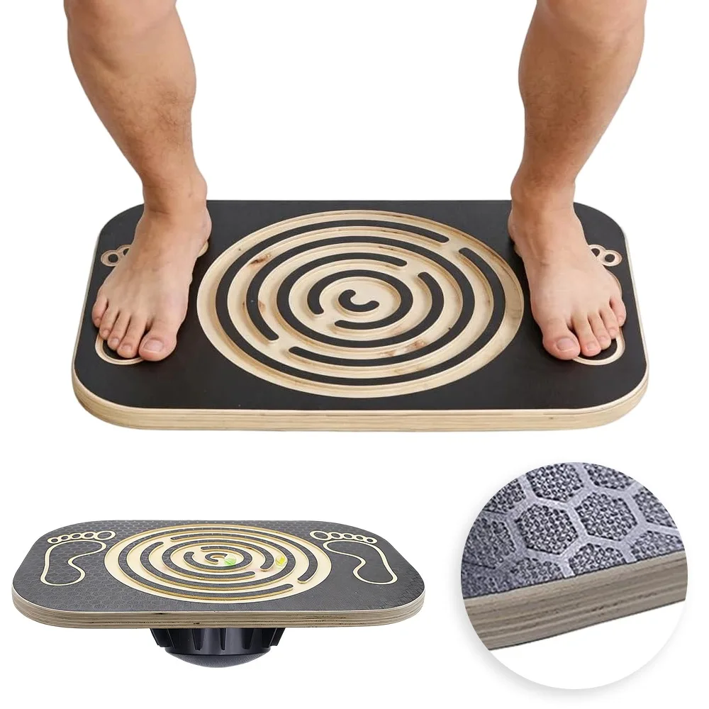 Planche d'équilibre en bois avec jeu de labyrinthe intégré, entraîneur de coordination antidérapant pour la force du tronc, la pratique de l'équilibre, la remise en forme en famille et les exercices interactifs à domicile