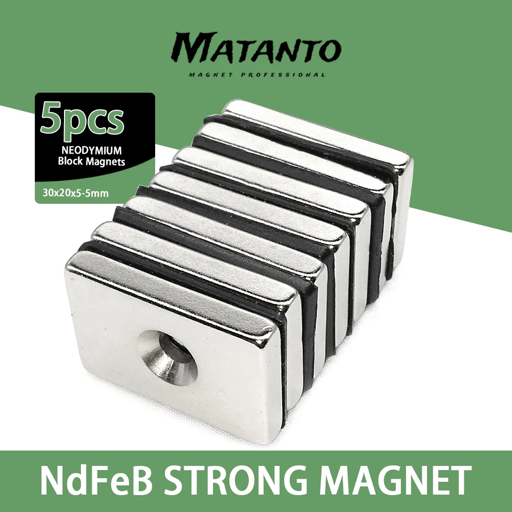 

5/10/20pcs 30x20x5-5mm N35 Block Powerful Magnets Hole5mm Bulk Sheet Neodymium Magnet Strong Permanent NdFeB Magnets 30*20*5-5mm