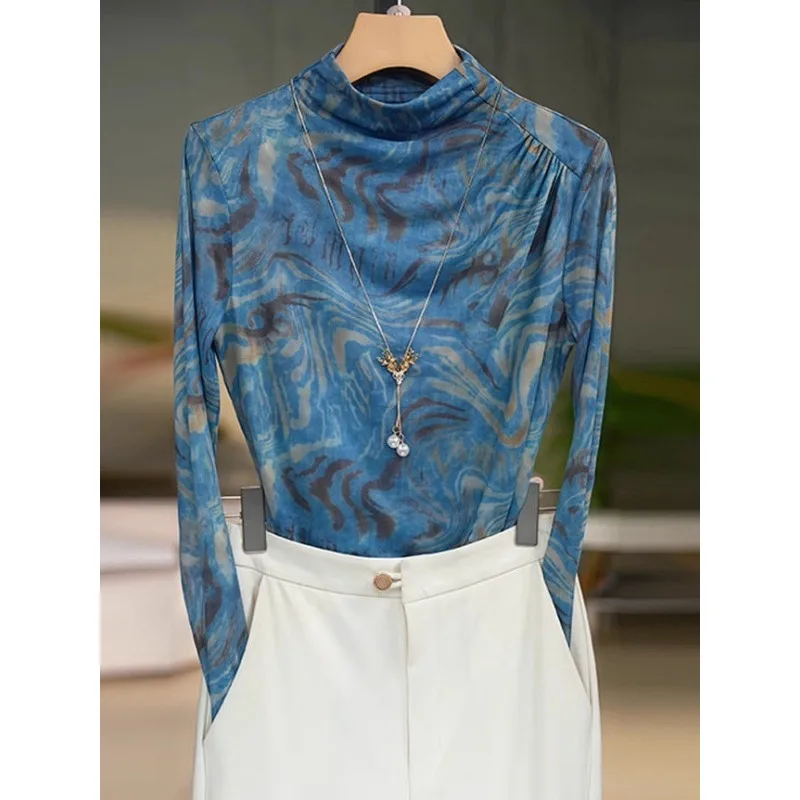 T-shirt à manches longues et col mi-haut pour femme, haut intérieur haut de gamme, en maille chaude, couleur contrastée, automne et hiver 2025